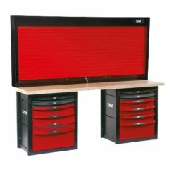 Établi d'atelier Sam Outillage 12 tiroirs avec armoire à rideau - 2012-PMAZ