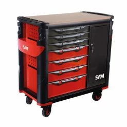 Servante 7 tiroirs avec armoire latérale et plateau bois Sam Outillage - 417-BXEZ